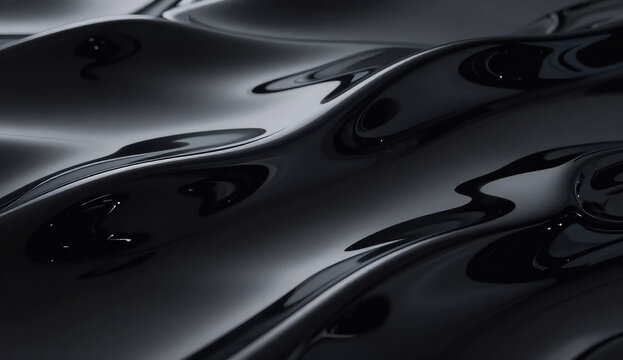 Elegant luxury dark mode background of heavy flowing waves of liquid black obsidian glass fabric texture, generative AI