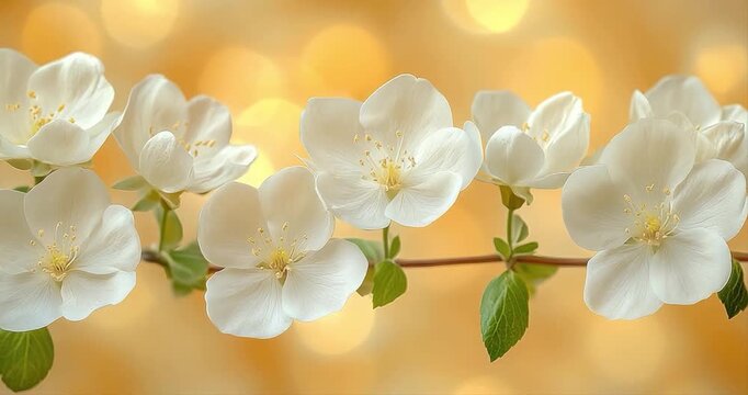 Delicate white flower branch soft bokeh background