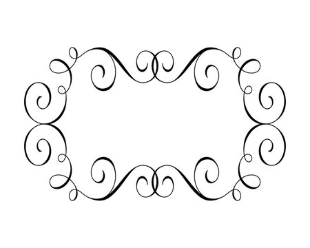 Luxury decorative frame featuring elegant curly flourishes and ornamental scrollwork. Classic vintage border with clean outline styling, ideal for invitations, certificates, branding, packaging