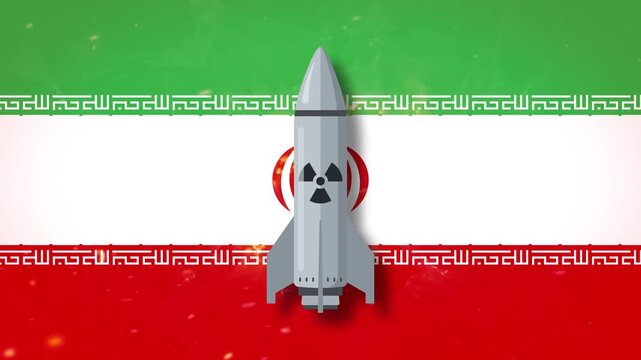 Nuclear missile flat animation over Iran flag for broadcast