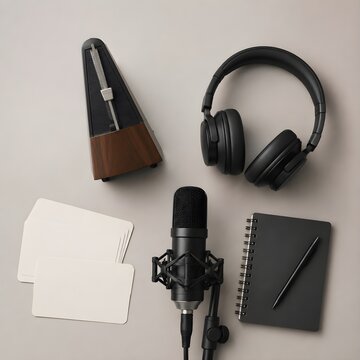 English Speech Rhythm Training Set with Metronome Headphones Microphone and Flashcards for Fluent Pronunciation Practice