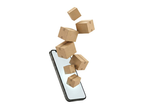 Phone screen with boxes falling in delivery order.