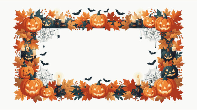 halloween frame with pumpkins, bats, and autumn leaves