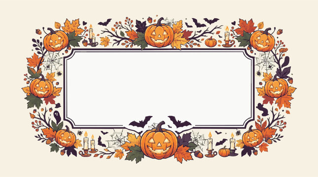 halloween frame with pumpkins, bats, and autumn leaves