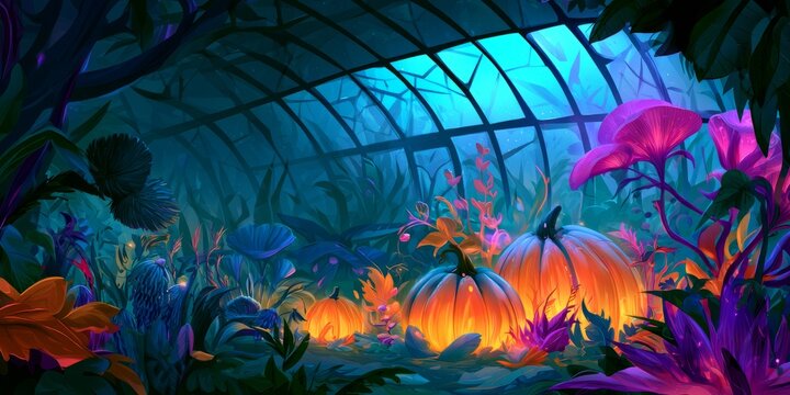Glowing Pumpkins Bloom Inside an Enchanted Halloween Greenhouse