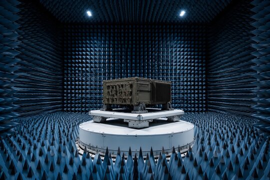 Aerospace Electromagnetic Compatibility Chamber Features Radio Frequency Absorbing Pyramids and Mounted Avionics Testing Unit System