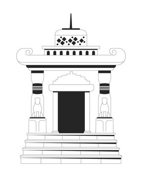 Traditional Indonesian temple gate architecture black and white cartoon clipart. Cultural heritage. Historic building. Balinese sanctuary isolated vector linear element. Flat spot illustration