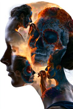 Female Artist Painting Traditional Sugar Skull Makeup