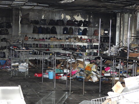 The consequences of the fire in the shopping center in the southern part of the city. The estimated damage is currently 15,000,000 CZK. The case is not closed to this day.
