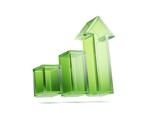Bar charts and Arrow isolated on white background. Statistic icon. 3d illustration