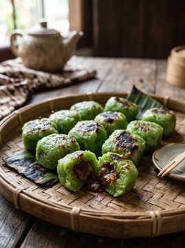 Authentic Yogyakarta Kipo Traditional Pandan Glutinous Rice Cake