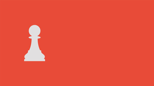 White pawn chess piece on red background with flat minimal design and copy space for strategy board game concept vector illustration.