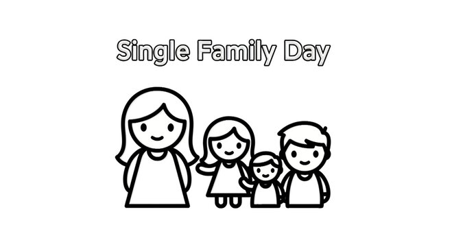 Single mother with three children line art