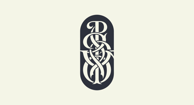 Vertical monogram with ornate "DG" lettering in black on white background