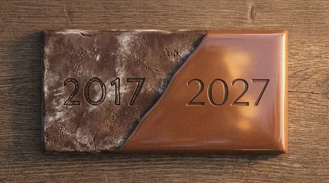 Chocolate Bar Design Showing Progress From Two Thousand Seventeen to Two Thousand Twenty Seven