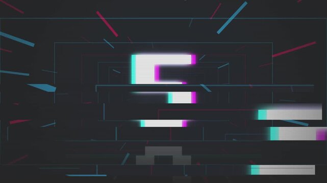 5 second Countdown glitch. Digital six second countdown with pixelated numbers