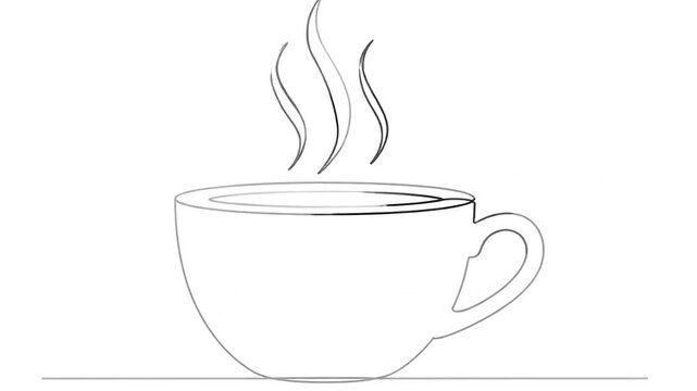 A minimalist line art illustration of a steaming hot beverage cup
