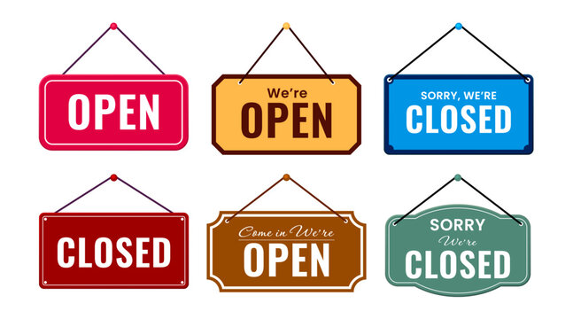 Hanging open and closed sign. Sign design for cafe, restaurant, or retail store. Vector illustration