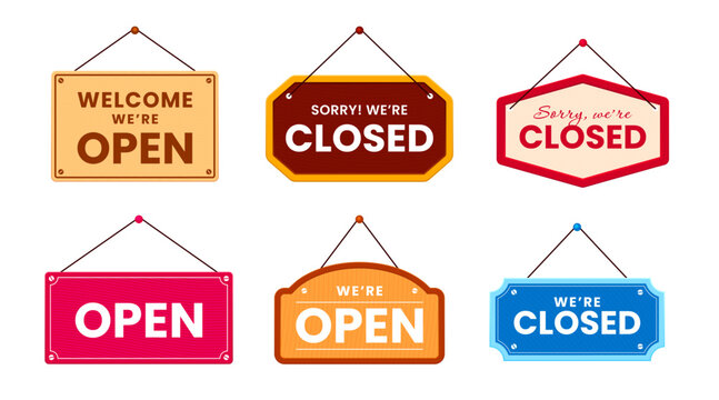 Hanging open and closed sign. Sign design for cafe, restaurant, or retail store. Vector illustration