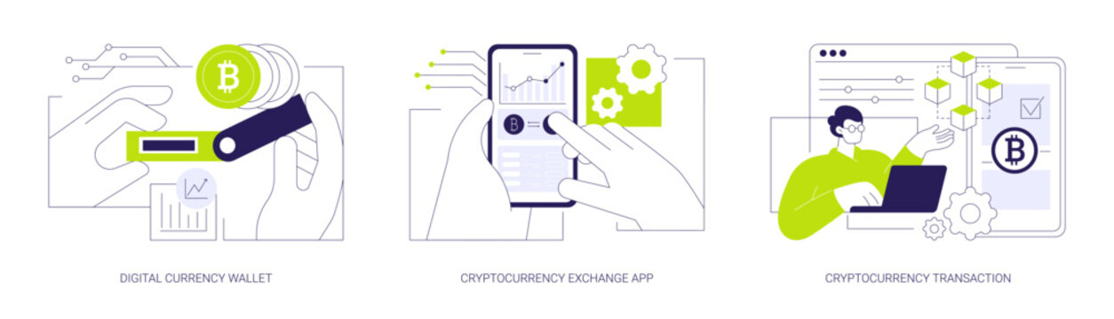 Cryptocurrencies applications isolated cartoon vector illustrations se
