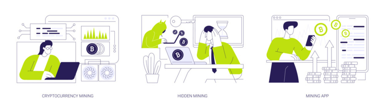 Cryptocurrency mining isolated cartoon vector illustrations se