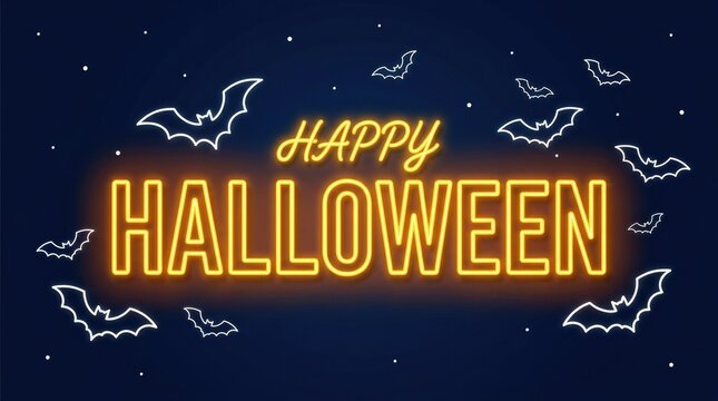 Festive halloween neon sign with bats perfect for spooky season decorations parties and october celebrations