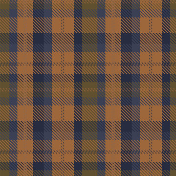 Plaid Seamless Pattern. Tartan mens vector checkered pattern texture in blue and brown colors. Scottish fabric design for tablecloth, flannel shirt, wrapping paper, blanket, textile, clothes.