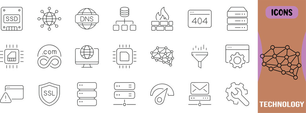 Information technology web icons. server icon set, database icon set, firewall icon set