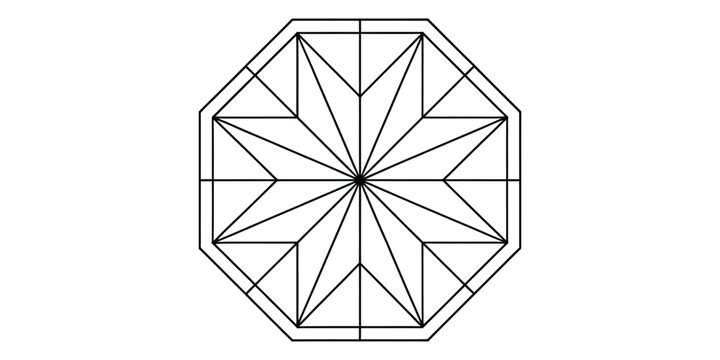 Geometric octagon shape with star pattern line art icon