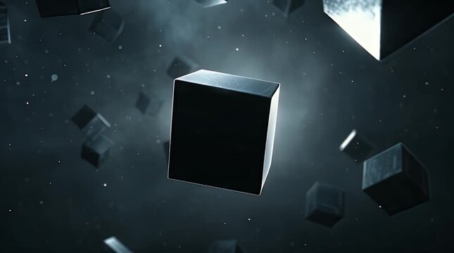 Futuristic Black Cubes Floating in Space Scene