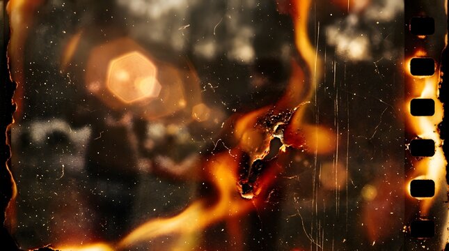 Golden film burn texture with warm light leaks, old camera lens flare, grunge dust, realistic scratches, abstract vintage photography overlay, ultra detailed, 8K