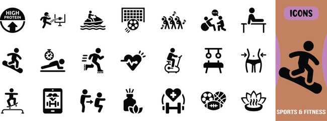 Health fitness sport activity collection. dumbbell icon set, heartbeat icon set, skateboard icon set © Dipu
