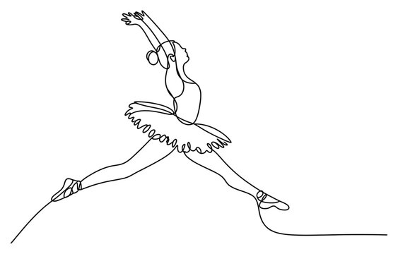 Continuous single line drawing of a graceful ballerina dancing and jumping in a ballet pose