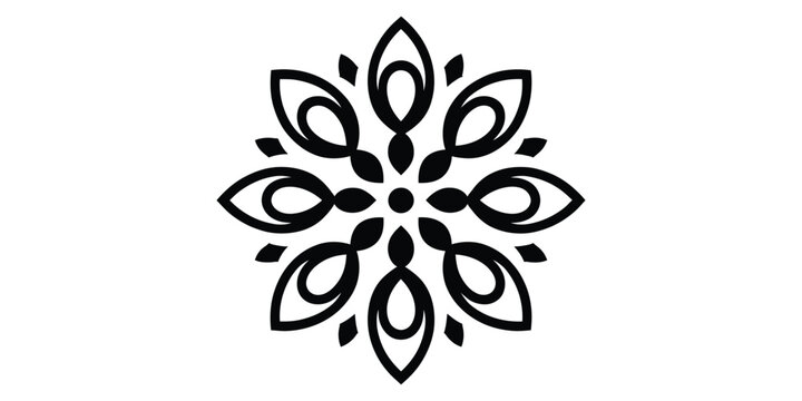 Black floral mandala icon on a simple geometric design