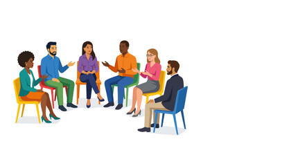 Obraz premium Diverse Group Sitting in Circle for Meeting or Support Group Illustration