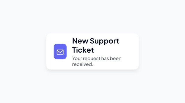 Support ticket notification, confirmation message with envelope icon, seamless loop, symbolizing customer service and request acknowledgment