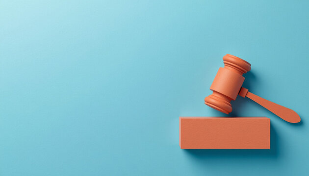 Business auction, justice law concept and agreement deal with 3D papercut judge gavel on blue background