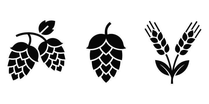Black hop and wheat icons for beer brewing design
