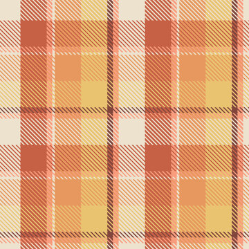 Autumn Plaid Seamless Pattern. Tartan orange vector checkered pattern, fall scottish fabric texture for tablecloth, flannel shirt, wrapping paper, blanket, textile, clothes.