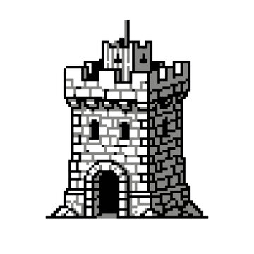 Detailed stone pixel castle with arched entrance.