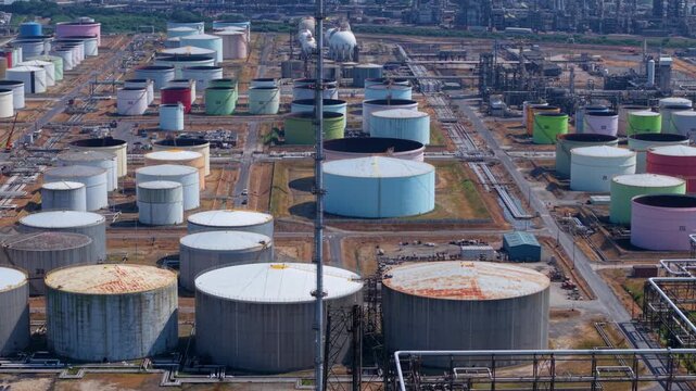 Aerial View of Gas Terminal Storage Silos for LPG LNG and Energy Supply in Immingham