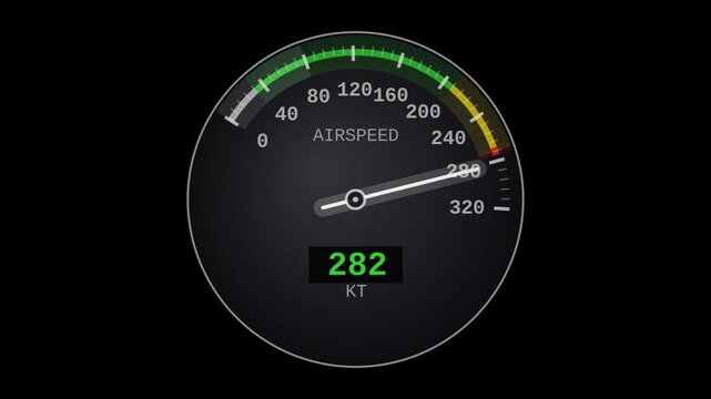Aircraft airspeed indicator ASI animation with transparent background