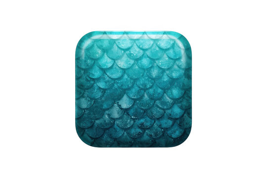 Mermaid scales or fish skin texture forming a glossy, square application icon mock-up, presenting an aquatic app user interface