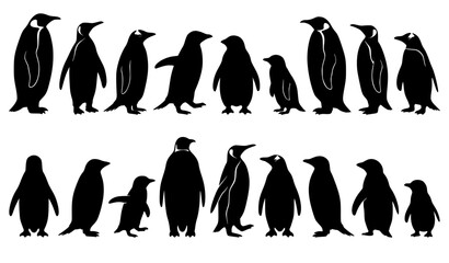 Standing Penguin Silhouette Set with Antarctic Bird Collection on White Background © creative Madara 