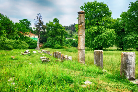 Ruins of ancient Agora in Thassos, Limenas, Greece