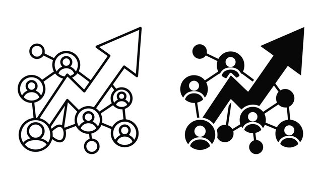 Social network growth and user engagement upward trend concept with line art