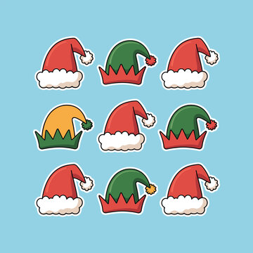 Santa and elf hats stickers collection.