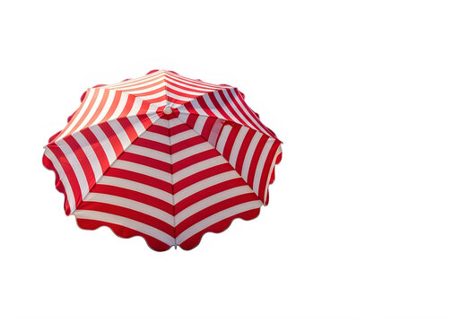 Red and white striped beach umbrella top view isolated on transparent background, isolated on white background