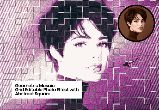 Geometric Mosaic Grid Editable Photo Effect with Abstract Square