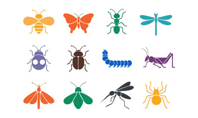 Obraz premium Modern Flat Bug Icon Collection.
